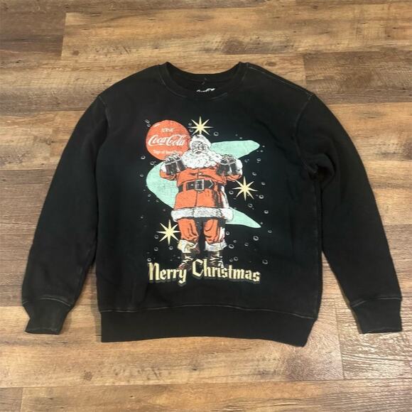 Vintage Style Coca-Cola Santa Graphic Sweatshirt Black Unisex M Holiday Retro - Picture 1 of 8